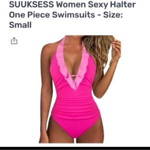 SUUKSESS Women's Halter One Piece Swimsuit - Vibrant Pink